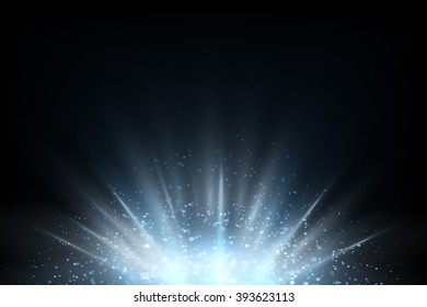 Vector abstract light. Bright glowing on dark background. Shiny sun light effect.
