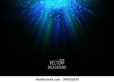 Vector abstract light. Bright glowing on dark background. Shiny sun light effect.