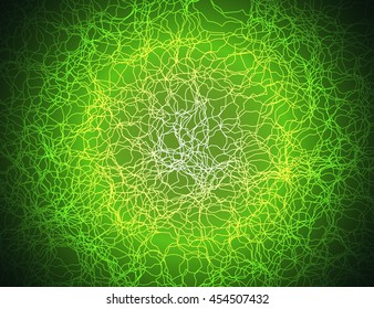 Vector abstract light. Green chaos lines glowing background
