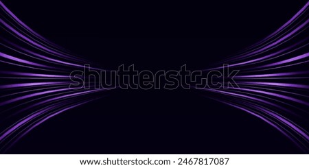 Vector abstract light lines in high speed technology concept. Image of speed on the road. Abstract purple gradient background with neon glow.