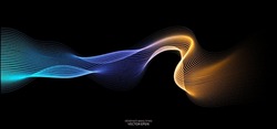 Vector Abstract Light Lines Wavy Flowing Dynamic In Blue Purple Orange Colors Isolated On Black Background For Concept Of Energy, Electric, Technology, Digital, 5G, Science, Music