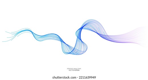 Vector abstract light lines wavy flowing dynamic in colorful gradient blue purple pink isolated on white background for concept of AI technology, digital, communication, 5G, science, music