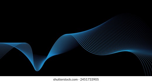 Vector abstract light lines wavy flowing dynamic in blue green colors isolated on black background for concept technology, digital, communication, 5G, science, music  and comic arts