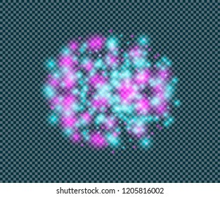 Vector Abstract Light, Magenta and Cian Colors, Festive Decorative Element on Transparent Background.