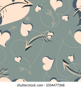 Vector abstract light pink hearts and arrows on dark grey background pattern