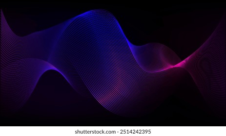 Onda de luz abstracta de Vector. Patrón de neón púrpura rosa azul. Fondo de línea de curva de Tecnología. Soundwave longitud de onda magnético squiggle. Bucle de fibra de tejido neuronal