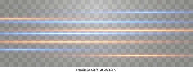 Vector abstract lights lines, laser beams on png background. Glowing streaks. Luminous neon lines isolated on trasparent backgound