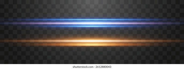 Vector abstract lights lines, laser beams on png. Glowing streaks on dark background. Luminous neon lines isolated on transparent background