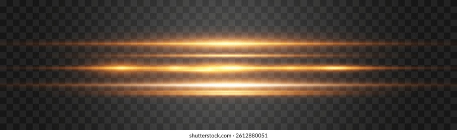 Vector abstract lights lines, laser beams on png. Glowing streaks on dark background. Luminous neon lines isolated on transparent background
