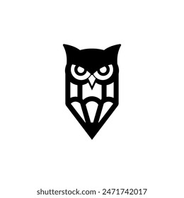 vector abstract line art owl and pencil logo