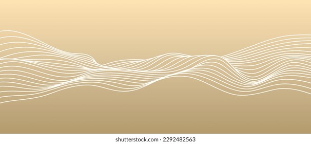 Vector abstract line art wavy smooth flowing dynamic white on gold gradient background in concept luxury, wave, ocean.