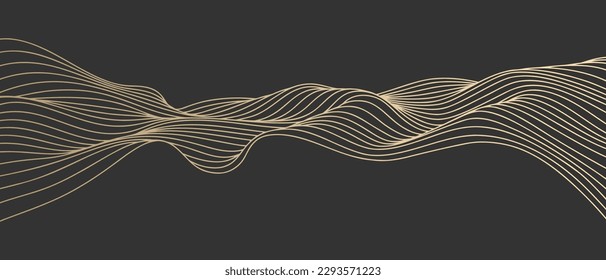 Arte de línea abstracta vectorial suave fluir gradiente de oro dinámico aislado fondo negro en concepto de lujo, ola, océano