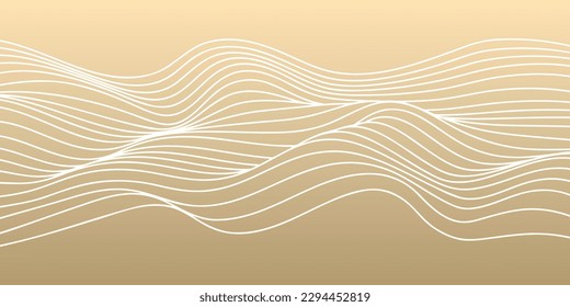 Vector abstract line art wavy smooth flowing dynamic white on gold gradient background in concept luxury, wave, ocean.