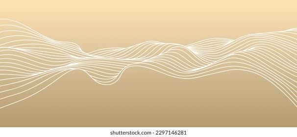 Vector abstract line art wavy smooth flowing dynamic white on gold gradient background in concept luxury, wave, ocean.
