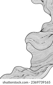Vector abstract line art wavy smooth flowing dynamic black gradient isolated on transparent background in concept luxury, wave, ocean.