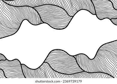 Arte de línea abstracta vectorial de gradiente negro dinámico ondulado y fluido suave aislado en fondo transparente en concepto de lujo, ola, océano.