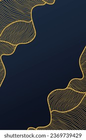 Vector abstract line art wavy flowing dynamic gradients isolated on blue background in luxury, wave, ocean concept.