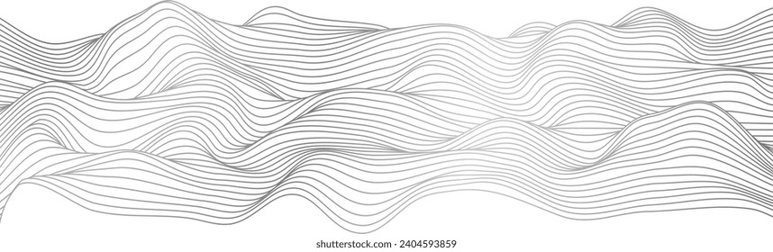 Vector abstract line art wavy flowing dynamic isolated on transparent background in concept luxury, wave, wind, ocean, landscape illustration.