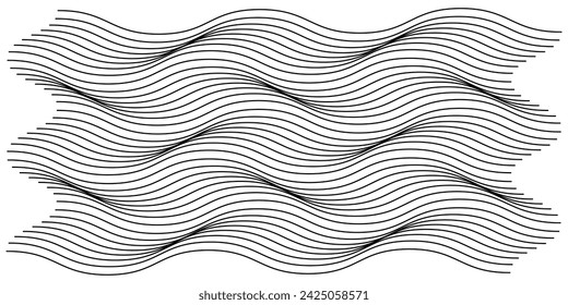 Vector abstract line art, wavy black smooth dynamic connections isolated white background in luxury, wave, ocean, mountains concept