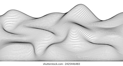 Vector abstract line art, wavy black smooth dynamic connections isolated white background in luxury, wave, ocean, mountains concept