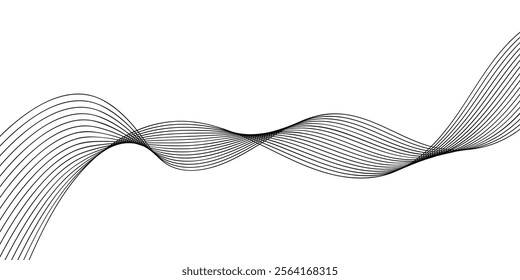 Vector abstract line art, wavy black smooth dynamic connections isolated white background in luxury, wave, ocean, mountains concept.