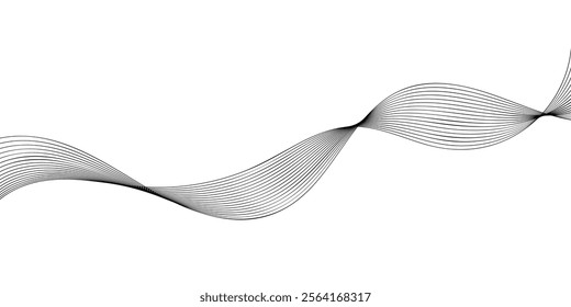 Vector abstract line art, wavy black smooth dynamic connections isolated white background in luxury, wave, ocean, mountains concept.