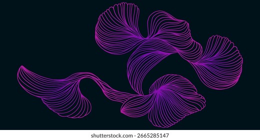 Vetor arte de linha abstrata ondulada fluindo gradientes dinâmicos isolados sobre fundo azul em luxo, onda, conceito de oceano.