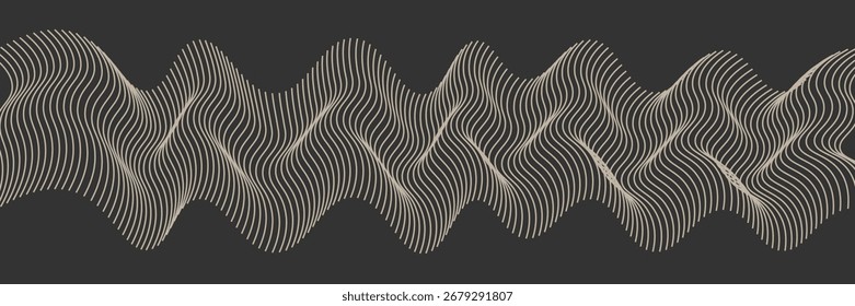 Vector abstract line art wavy smooth flowing dynamic gold gradient isolated black background in concept luxury, wave, ocean