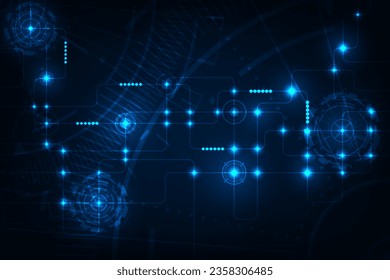 Vector abstract line circuit with tech circle technology background. Hi-tech commucation concept background.