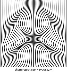 Vector abstract line pattern. Black lines on white background with distortion effect. Optical illusion.