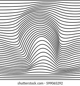Vector abstract line pattern. Black lines on white background with distortion effect. Optical illusion.