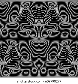 Vector abstract line pattern. Black lines on white background with distortion effect. Optical illusion