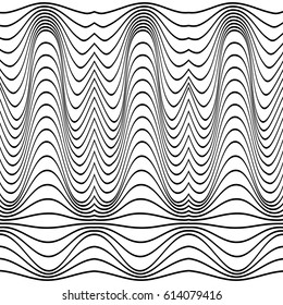 Vector abstract line pattern. Black lines on white background with distortion effect. Optical illusion.