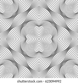 Vector abstract line pattern. Black lines on white background with distortion effect. Optical illusion