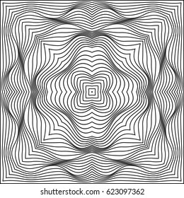 Vector abstract line pattern. Black lines on white background with distortion effect. Optical illusion