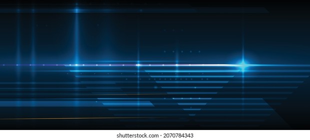 Vector abstract line pattern, digital hi tech technology design and light effect. High speed movement and connection, dark blue background. Illustration futuristic, communication, cyberspace concept.