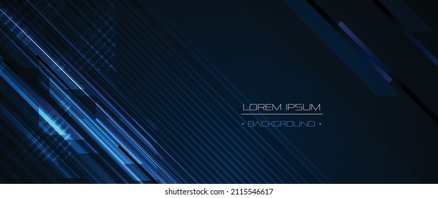 Vector abstract line pattern, digital hi tech technology design and light effect. High speed movement and connection, dark blue background. Illustration futuristic, communication, cyberspace concept.