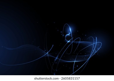 Vector abstract line pattern, neon light effect. High speed movement and motion blur over dark blue background. Illustration futuristic design. Cyber, hi tech connection technology, cyberspace concept