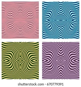 Vector abstract line patterns set. Color lines background with distortion effect. Optical illusion