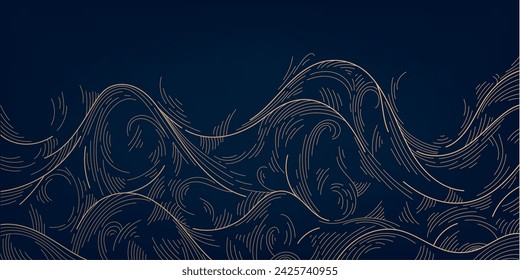 Vector abstract line wave background, luxury golden pattern. Mountains, ocean, water wallpaper. Premium design ornament