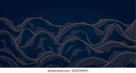 Vector abstract line wave background, luxury golden pattern. Mountains, ocean, water wallpaper. Premium design ornament