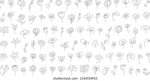 Vector abstract linear flowers, buds, petals, stems
