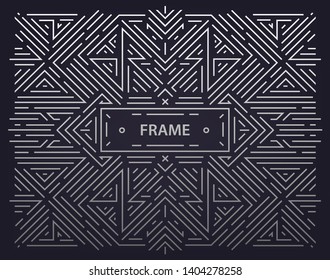 Vector abstract linear geometric background, retro frame, design template. Decorative border for greeting card, packaging, invitation in ornamental style, luxury vintage