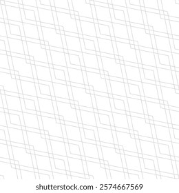 Vector abstract linear geometric seamless pattern. Gray and white minimal outline background. Subtle minimalist ornament with rhombuses, diamonds, thin lines, diagonal grid. Modern repeated design