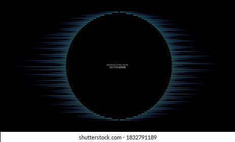 Vector abstract lines in circle round shape frame by blue color isolated on black background in concept technology, music, science, modern.