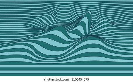 Vector abstract lines illustration. Waves background with distortion effect. Optical illusion.