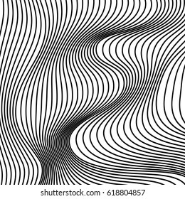 Vector abstract lines pattern. Waves background with distortion effect. Optical illusion.