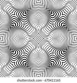 Vector abstract lines pattern. Waves background with distortion effect. Optical illusion.