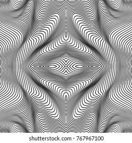 Vector abstract lines pattern. Waves background with distortion effect. Optical illusion.