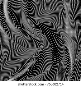 Vector abstract lines pattern. Waves background with distortion effect. Optical illusion.